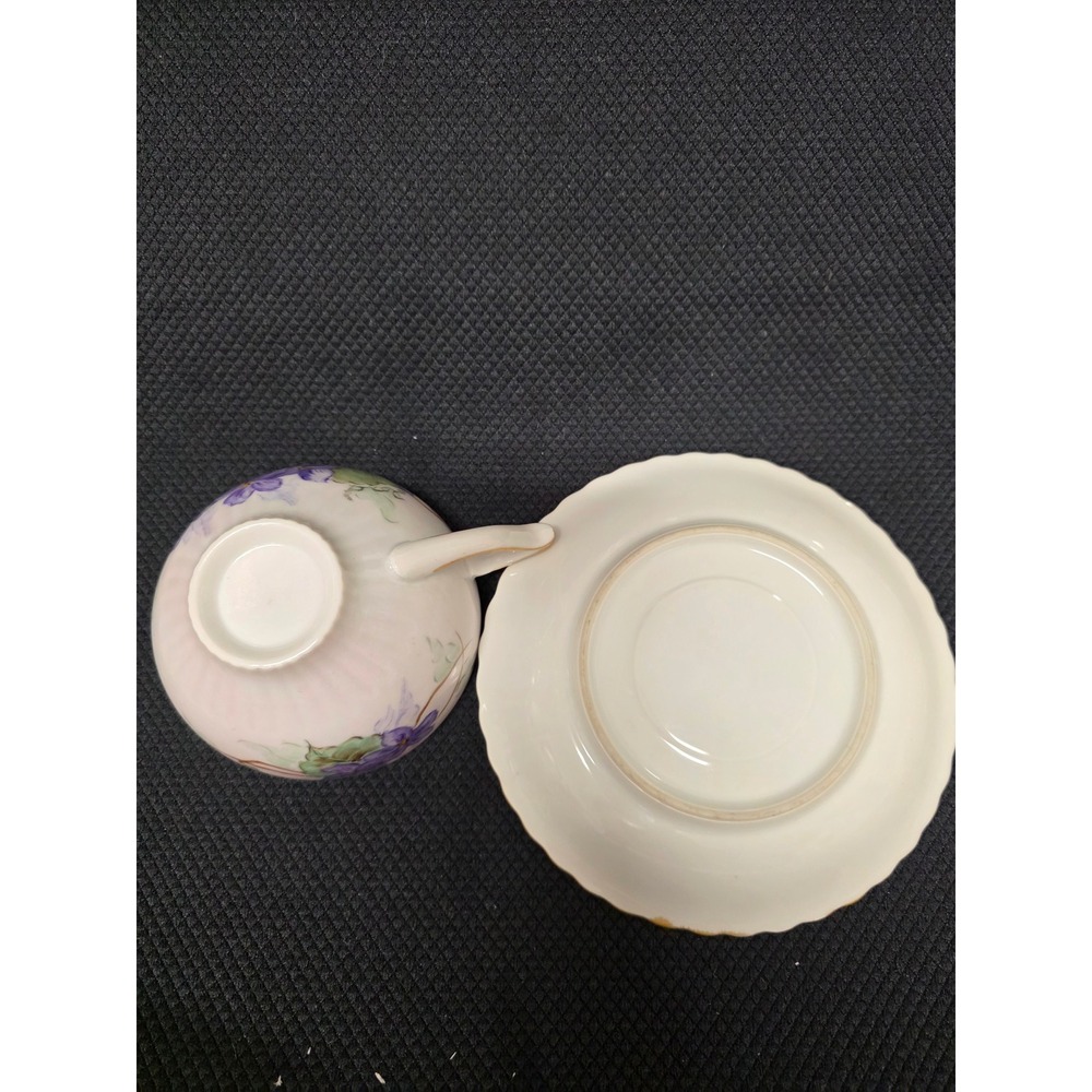 Vintage Hand Painted Purple Violet Floral Porcelain Tea Cup and Saucer Set Gold - Picture 4 of 9